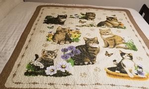 vintage  homemade Kitty puzzle quilted duvet blanket